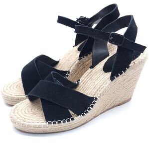 Seychelles Claim to Fame Wedge Sandal Black Suede Espadrille Size 10